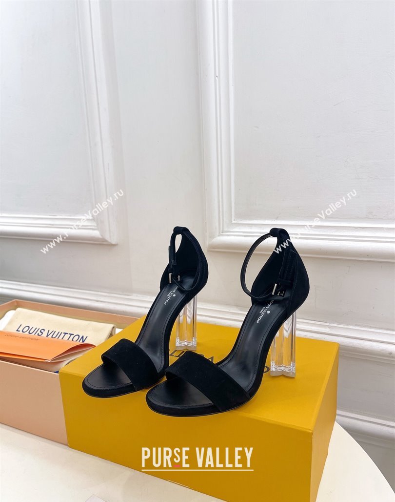 Louis Vuitton Black Suede Sandals 10cm with Clear Heel 2024 0426 (MD-240426110)