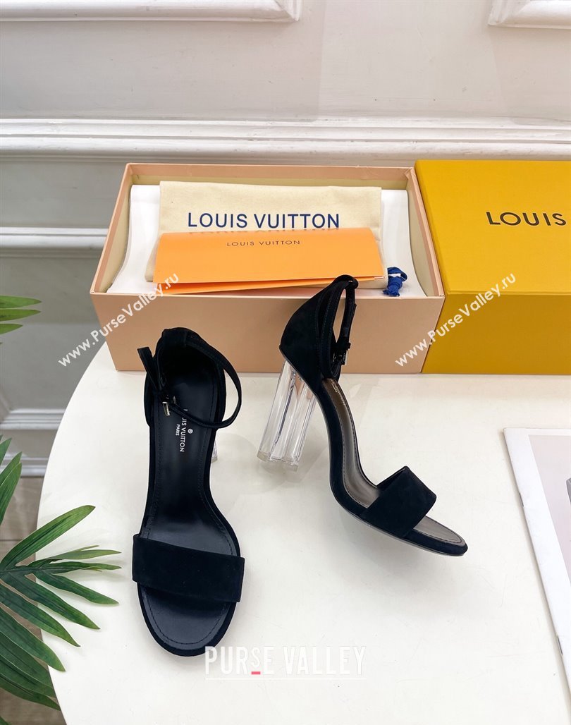 Louis Vuitton Black Suede Sandals 10cm with Clear Heel 2024 0426 (MD-240426110)