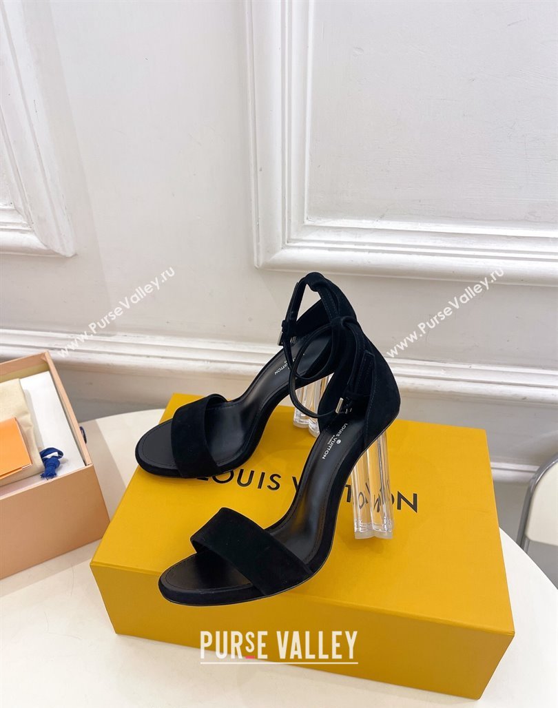 Louis Vuitton Black Suede Sandals 10cm with Clear Heel 2024 0426 (MD-240426110)