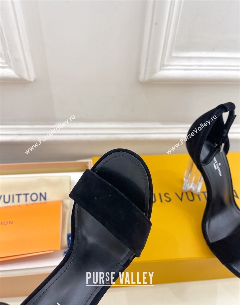 Louis Vuitton Black Suede Sandals 10cm with Clear Heel 2024 0426 (MD-240426110)