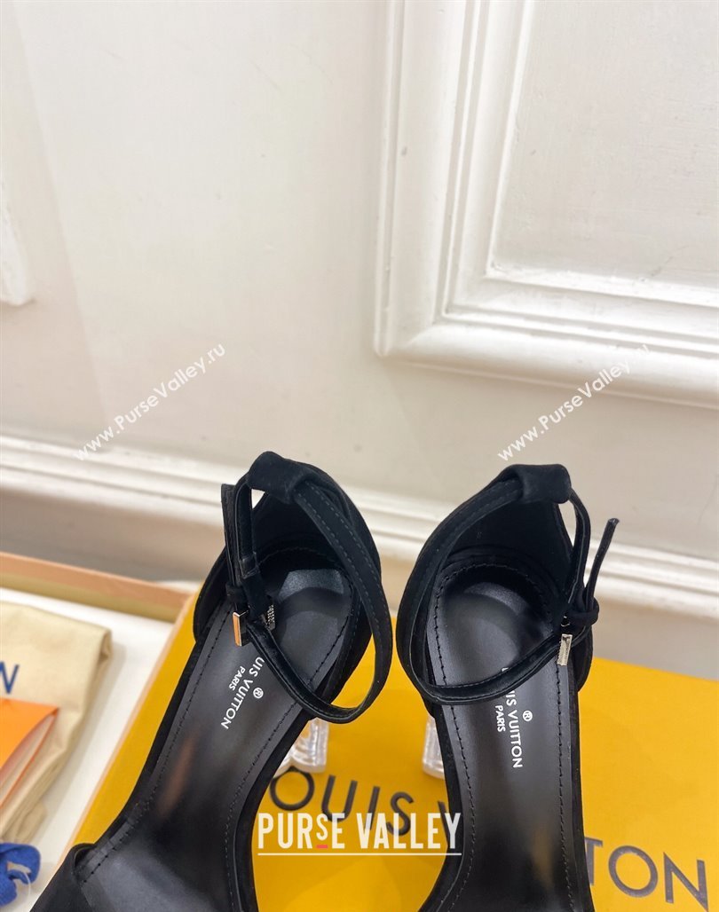 Louis Vuitton Black Suede Sandals 10cm with Clear Heel 2024 0426 (MD-240426110)