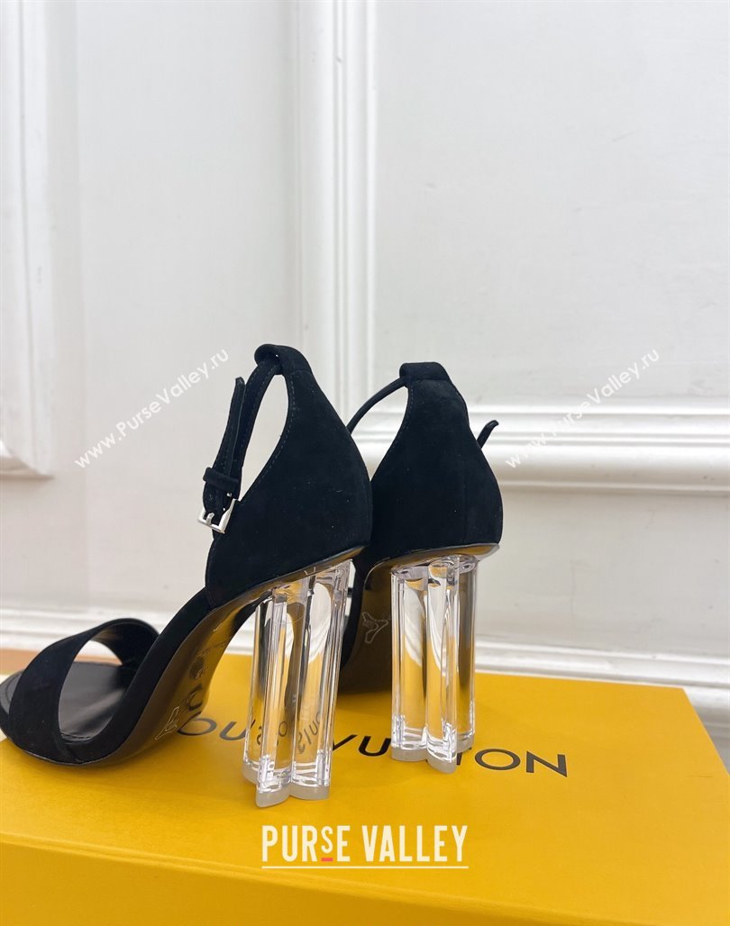 Louis Vuitton Black Suede Sandals 10cm with Clear Heel 2024 0426 (MD-240426110)