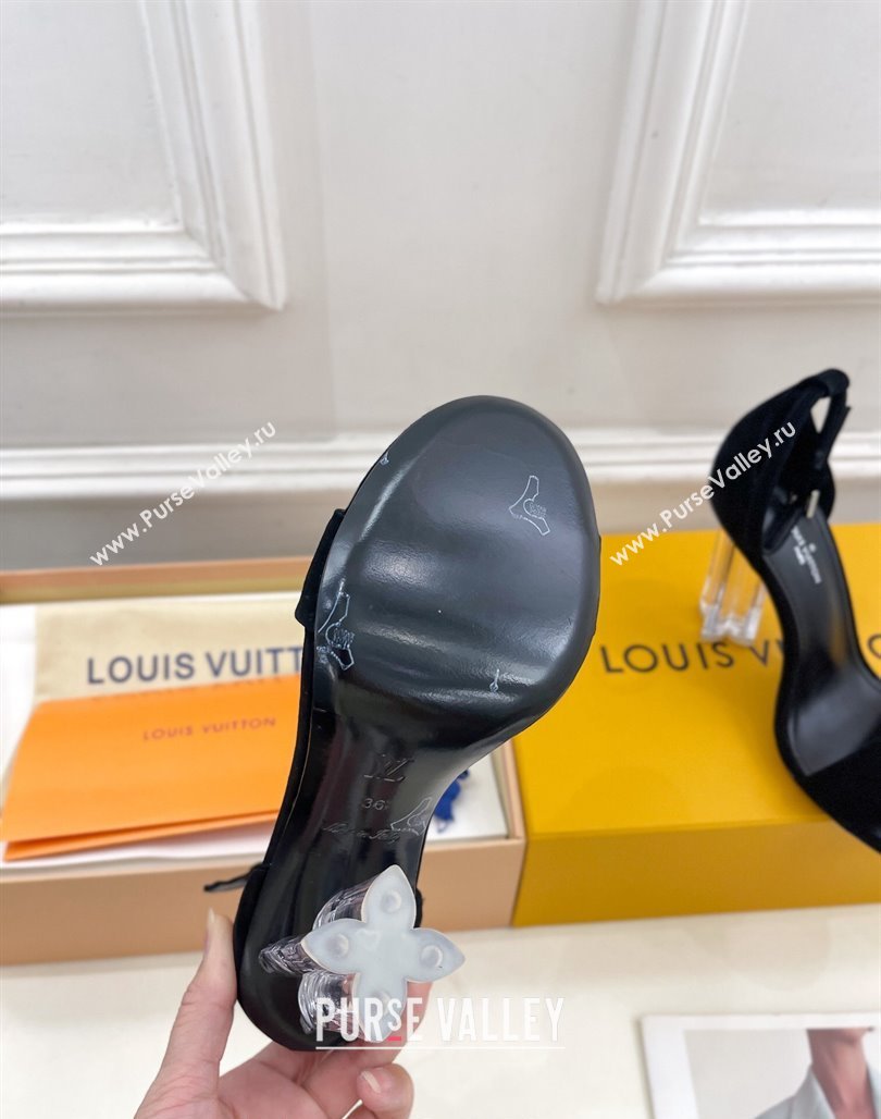 Louis Vuitton Black Suede Sandals 10cm with Clear Heel 2024 0426 (MD-240426110)