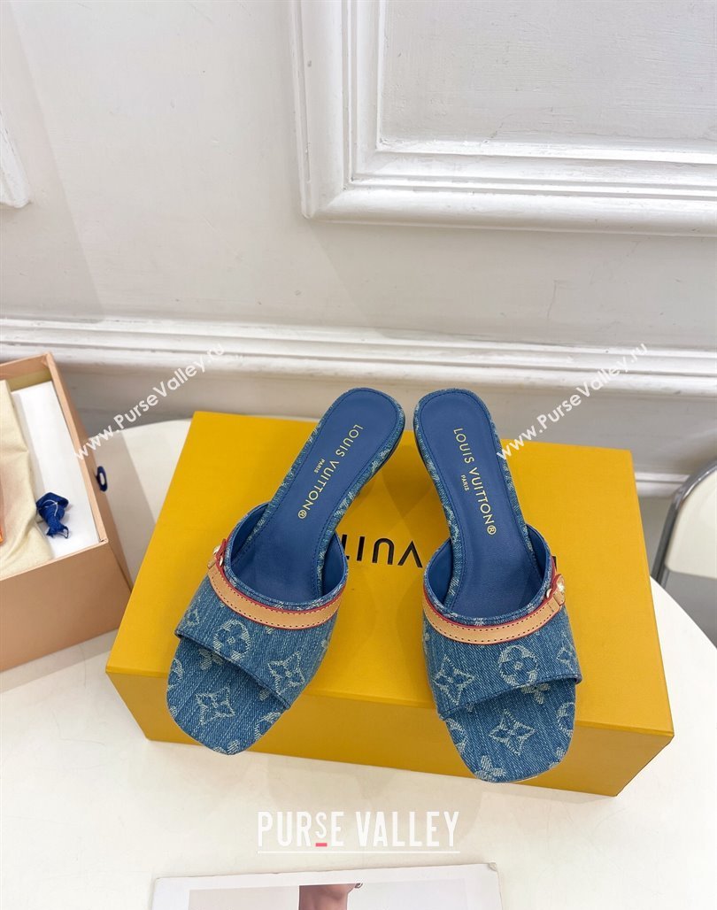 Louis Vuitton Neo Revival Heel Slide Sandals 5cm in Light Blue Monogram Denim 2024 (MD-240426111)