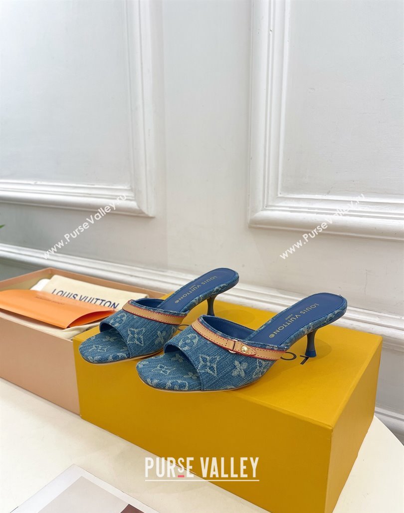 Louis Vuitton Neo Revival Heel Slide Sandals 5cm in Light Blue Monogram Denim 2024 (MD-240426111)