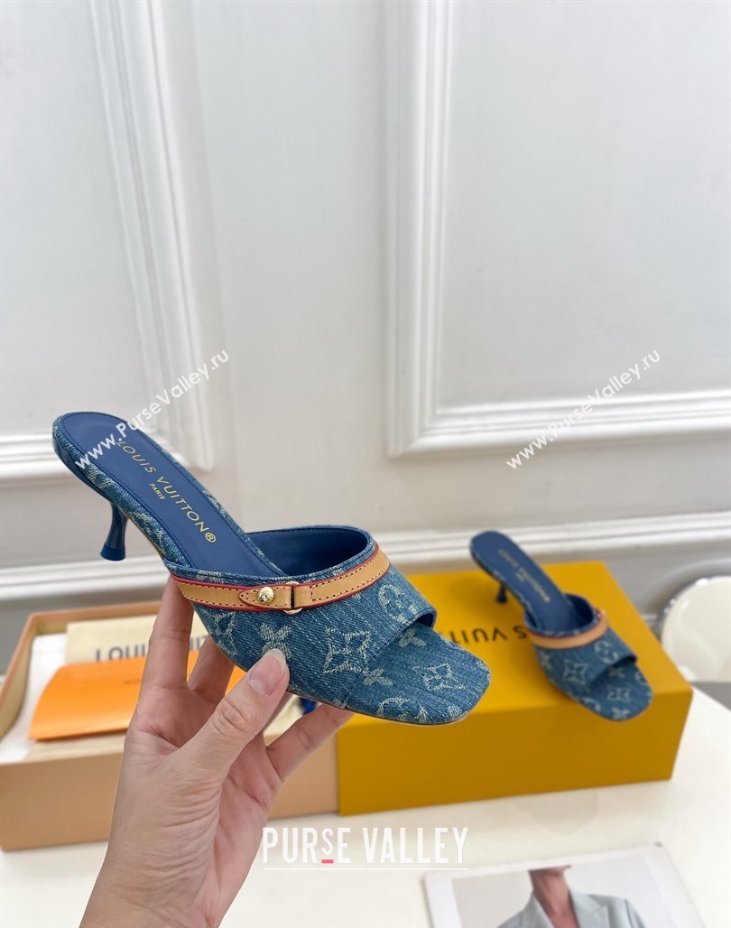 Louis Vuitton Neo Revival Heel Slide Sandals 5cm in Light Blue Monogram Denim 2024 (MD-240426111)