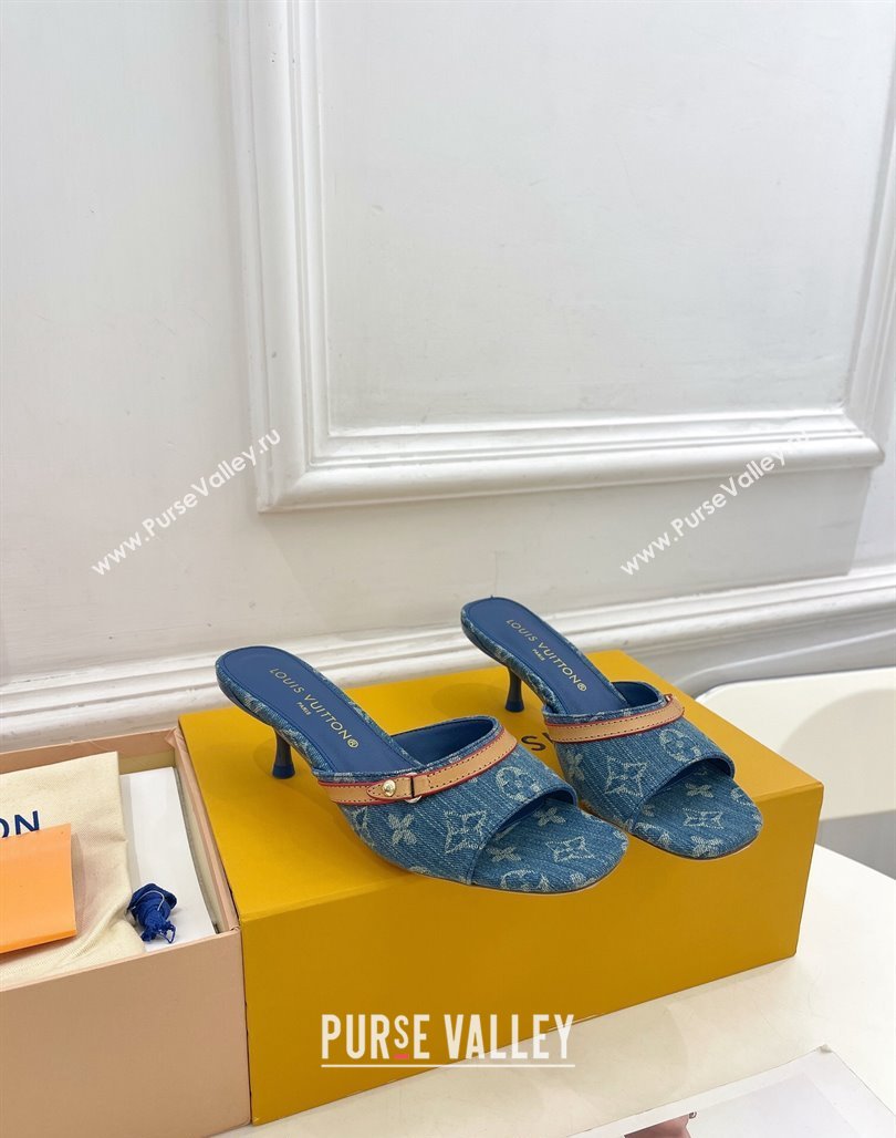 Louis Vuitton Neo Revival Heel Slide Sandals 5cm in Light Blue Monogram Denim 2024 (MD-240426111)