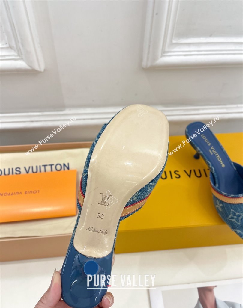 Louis Vuitton Neo Revival Heel Slide Sandals 5cm in Light Blue Monogram Denim 2024 (MD-240426111)