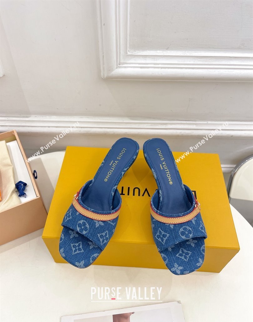 Louis Vuitton Neo Revival Heel Slide Sandals 5cm in Dark Blue Monogram Denim 2024 (MD-240426112)