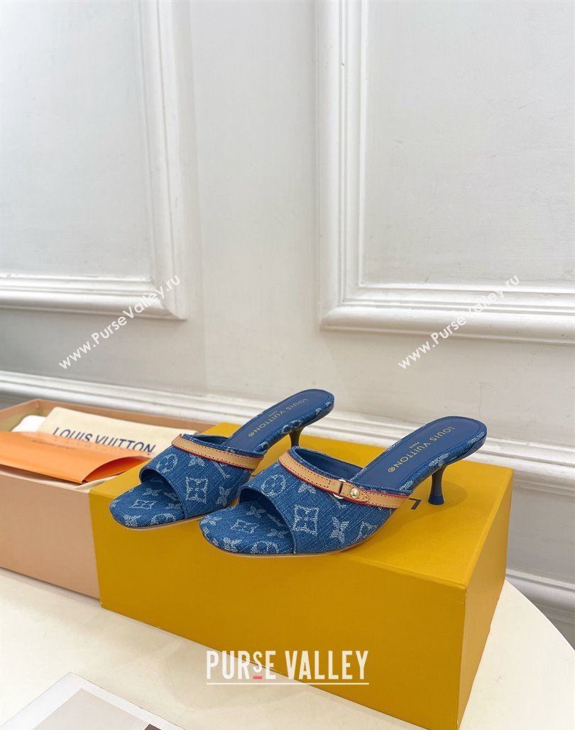 Louis Vuitton Neo Revival Heel Slide Sandals 5cm in Dark Blue Monogram Denim 2024 (MD-240426112)