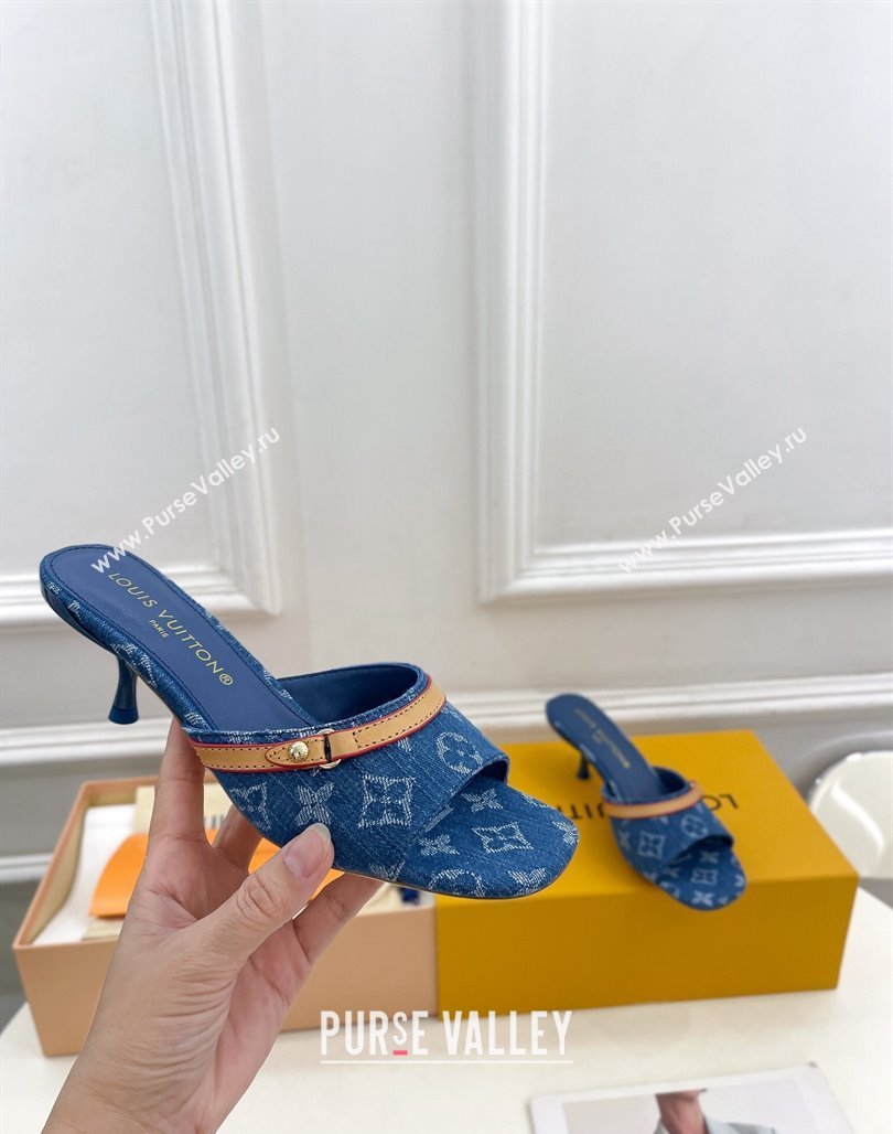 Louis Vuitton Neo Revival Heel Slide Sandals 5cm in Dark Blue Monogram Denim 2024 (MD-240426112)