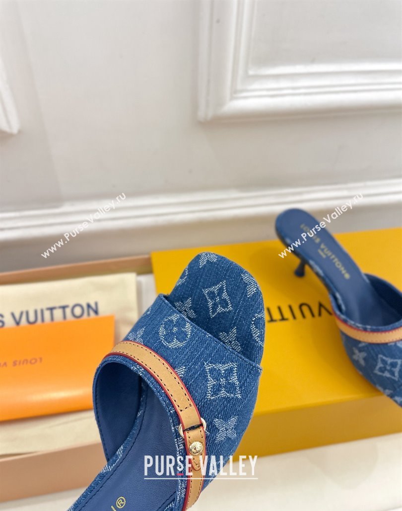 Louis Vuitton Neo Revival Heel Slide Sandals 5cm in Dark Blue Monogram Denim 2024 (MD-240426112)