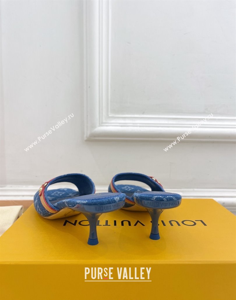 Louis Vuitton Neo Revival Heel Slide Sandals 5cm in Dark Blue Monogram Denim 2024 (MD-240426112)