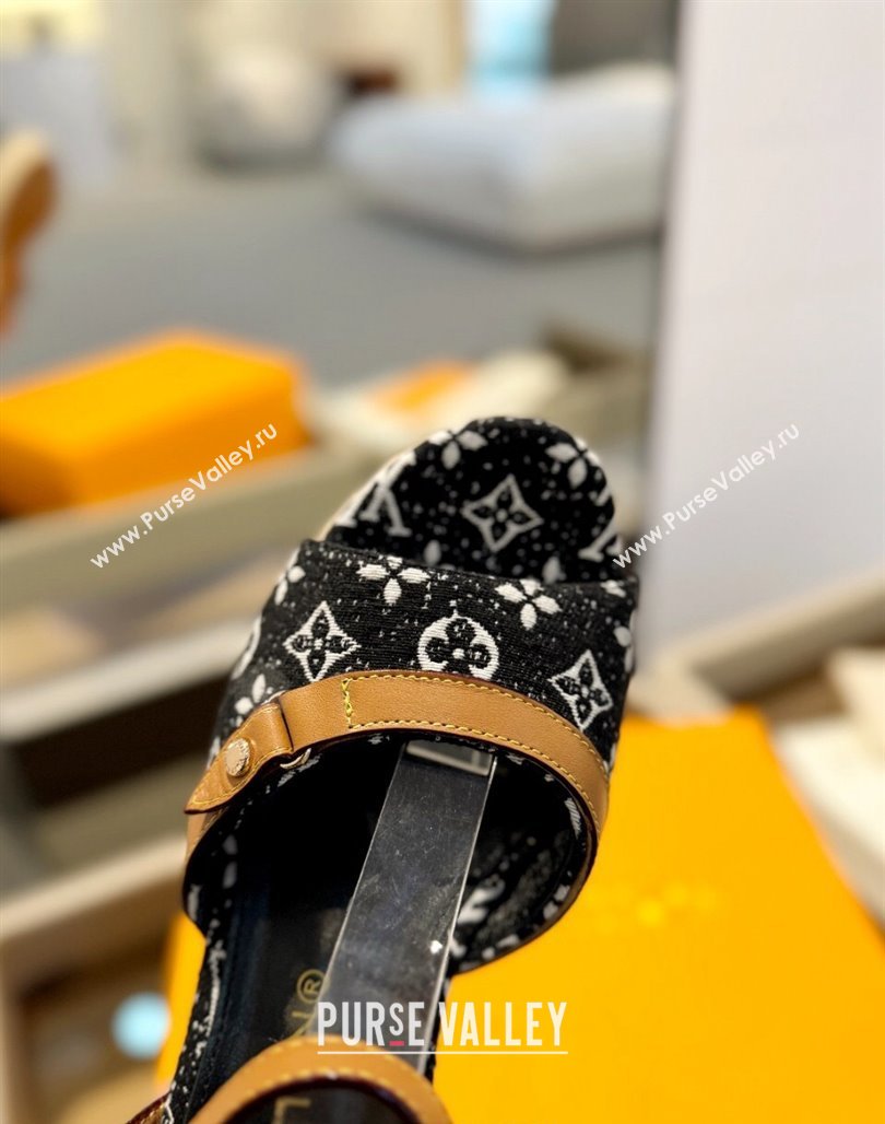 Louis Vuitton Helios Wedge Sandals 11cm in Monogram Jacquard Black 2024 (MD-240426119)