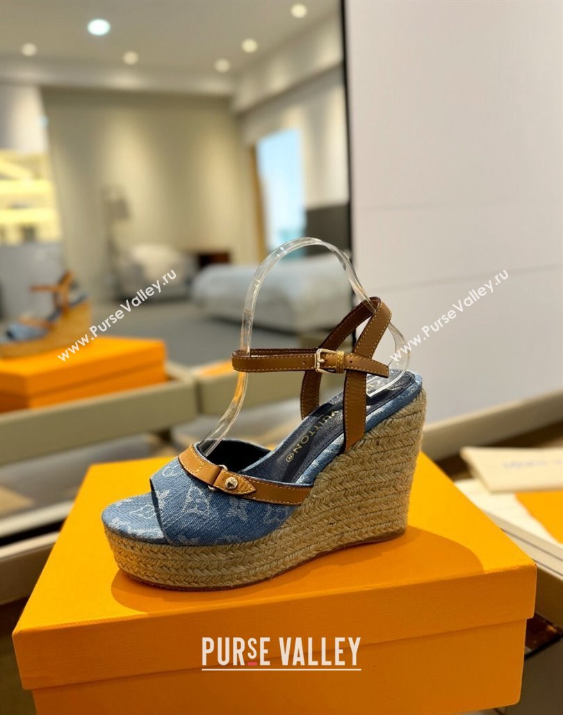 Louis Vuitton Helios Wedge Sandals 11cm in Monogram Denim Blue 2024 (MD-240426120)