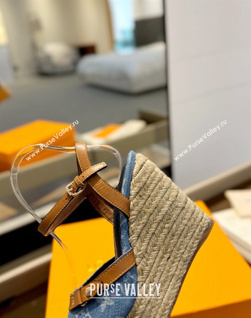 Louis Vuitton Helios Wedge Sandals 11cm in Monogram Denim Blue 2024 (MD-240426120)