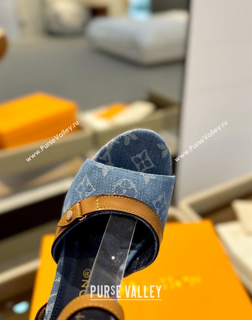 Louis Vuitton Helios Wedge Sandals 11cm in Monogram Denim Blue 2024 (MD-240426120)