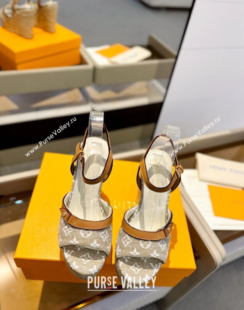 Louis Vuitton Helios Wedge Sandals 11cm in Monogram Jacquard Beige 2024 (MD-240426121)