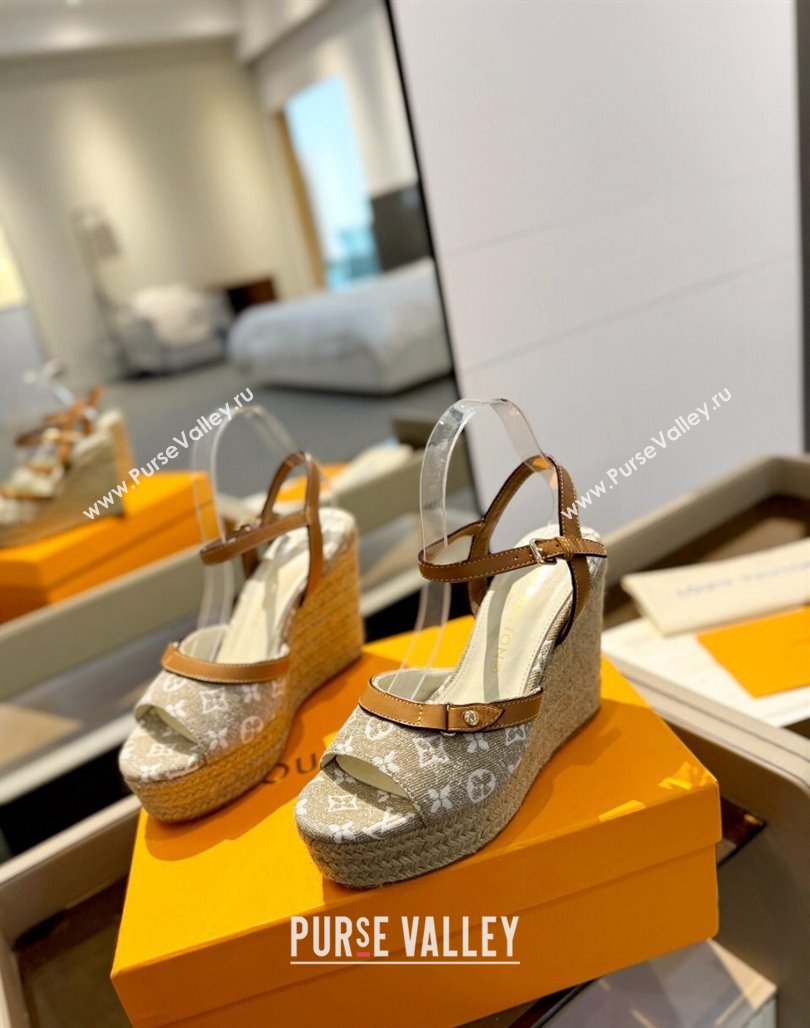 Louis Vuitton Helios Wedge Sandals 11cm in Monogram Jacquard Beige 2024 (MD-240426121)