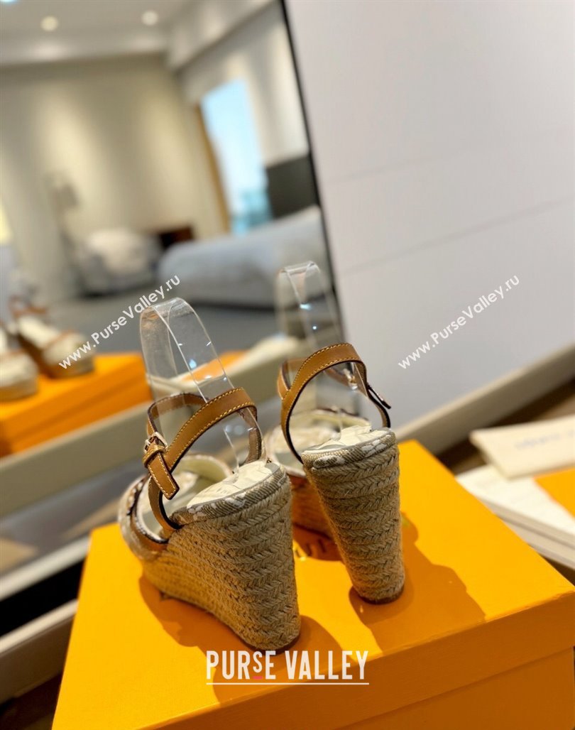 Louis Vuitton Helios Wedge Sandals 11cm in Monogram Jacquard Beige 2024 (MD-240426121)