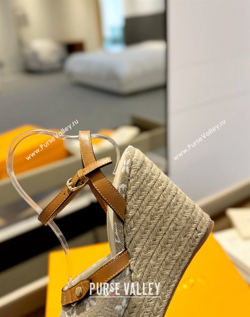 Louis Vuitton Helios Wedge Sandals 11cm in Monogram Jacquard Beige 2024 (MD-240426121)