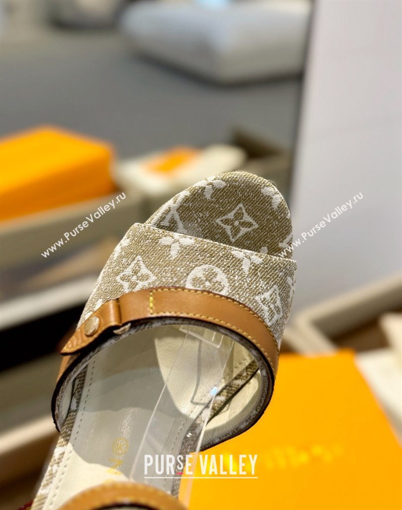 Louis Vuitton Helios Wedge Sandals 11cm in Monogram Jacquard Beige 2024 (MD-240426121)