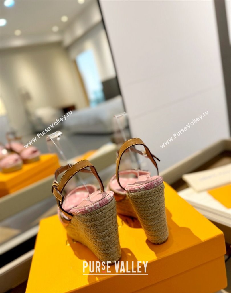 Louis Vuitton Helios Wedge Sandals 11cm in Monogram Jacquard Pink 2024 (MD-240426122)