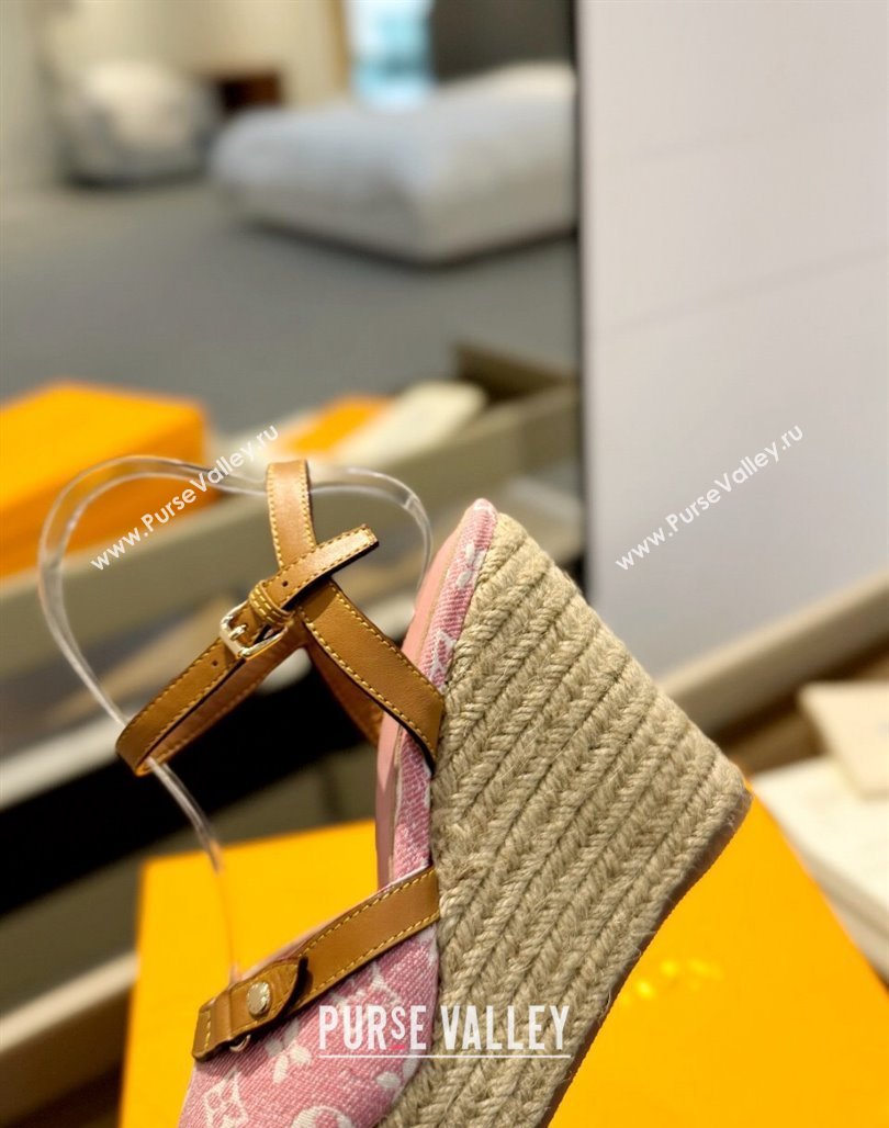 Louis Vuitton Helios Wedge Sandals 11cm in Monogram Jacquard Pink 2024 (MD-240426122)