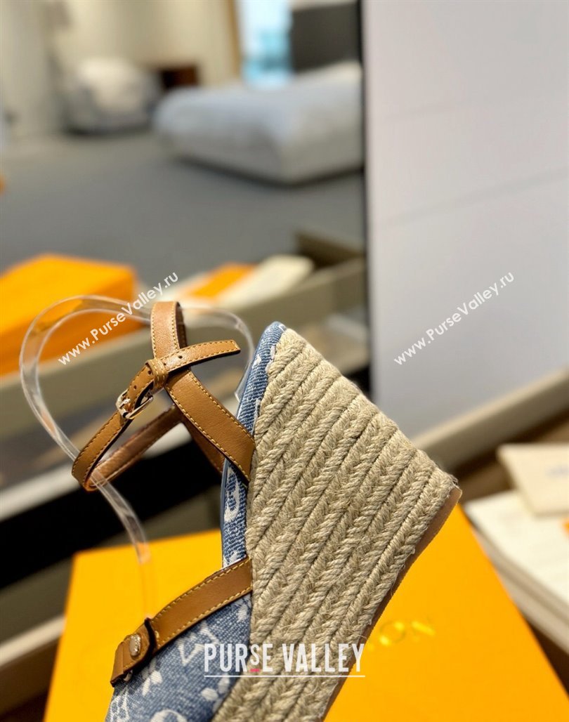 Louis Vuitton Helios Wedge Sandals 11cm in Monogram Jacquard Light Blue 2024 (MD-240426123)