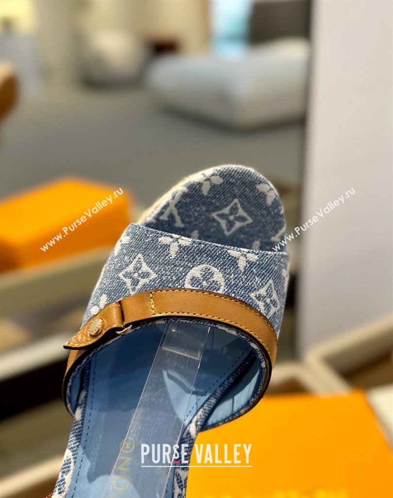 Louis Vuitton Helios Wedge Sandals 11cm in Monogram Jacquard Light Blue 2024 (MD-240426123)