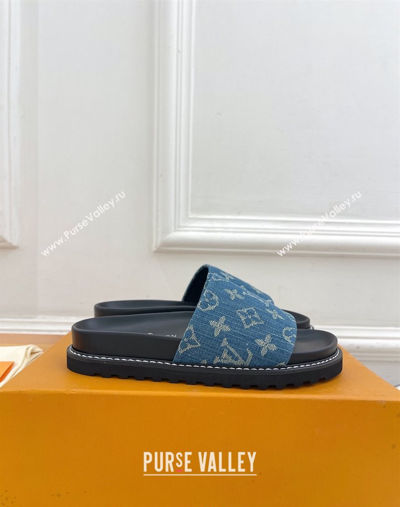 Louis Vuitton Blue Monogram Denim Flat Slide Sandals with Wide Strap 2024 0426 (MD-240426124)