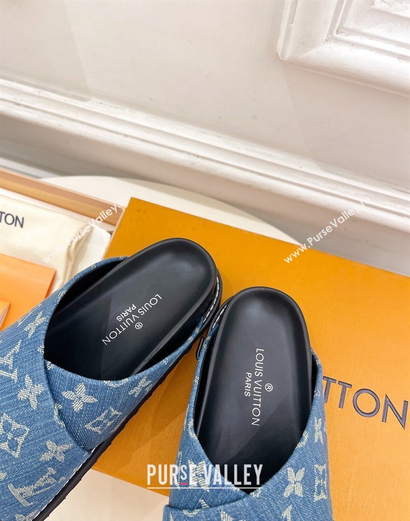 Louis Vuitton Blue Monogram Denim Flat Slide Sandals with Cross Strap 2024 0426 (MD-240426128)