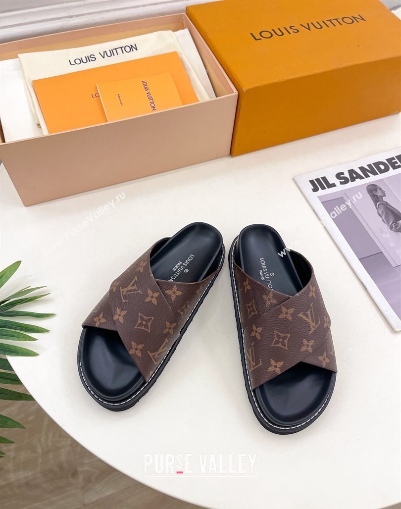 Louis Vuitton Monogram Canvas Flat Slide Sandals with Cross Strap 2024 0426 (MD-240426129)