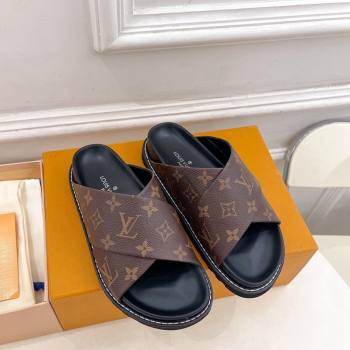 Louis Vuitton Monogram Canvas Flat Slide Sandals with Cross Strap 2024 0426 (MD-240426129)