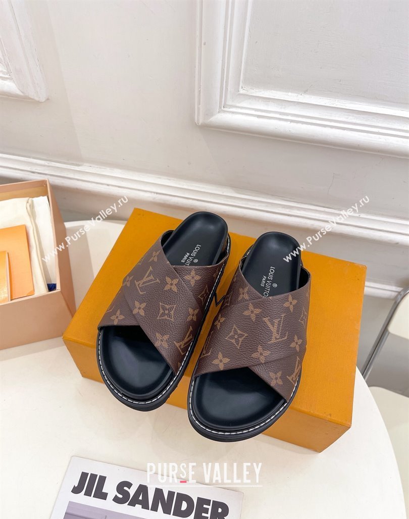 Louis Vuitton Monogram Canvas Flat Slide Sandals with Cross Strap 2024 0426 (MD-240426129)