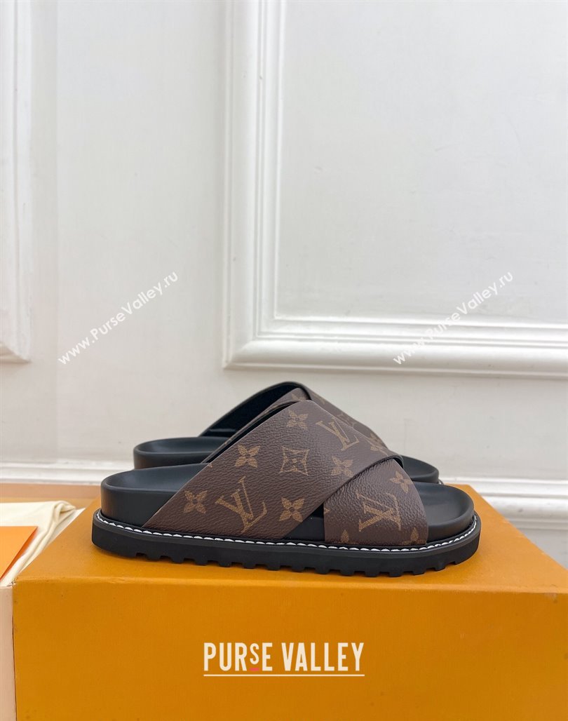 Louis Vuitton Monogram Canvas Flat Slide Sandals with Cross Strap 2024 0426 (MD-240426129)