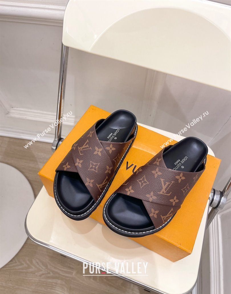 Louis Vuitton Monogram Canvas Flat Slide Sandals with Cross Strap 2024 0426 (MD-240426129)