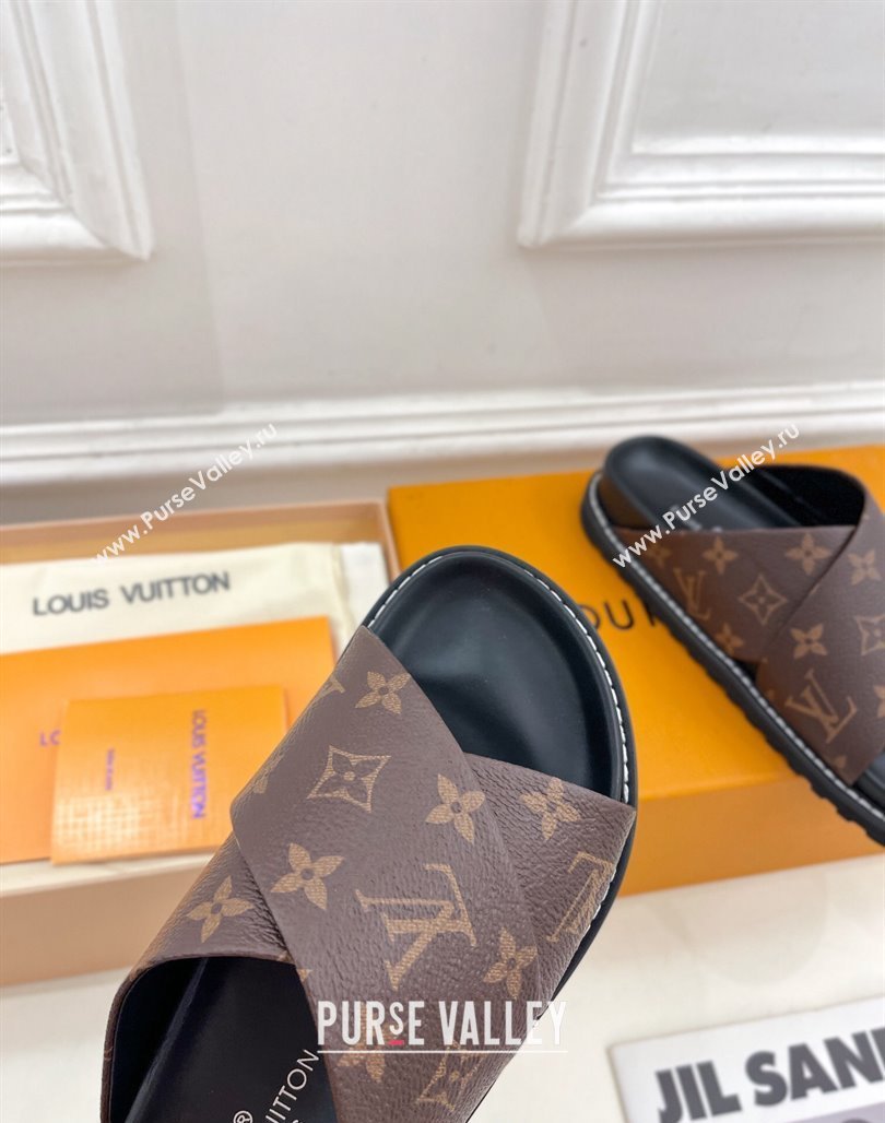 Louis Vuitton Monogram Canvas Flat Slide Sandals with Cross Strap 2024 0426 (MD-240426129)