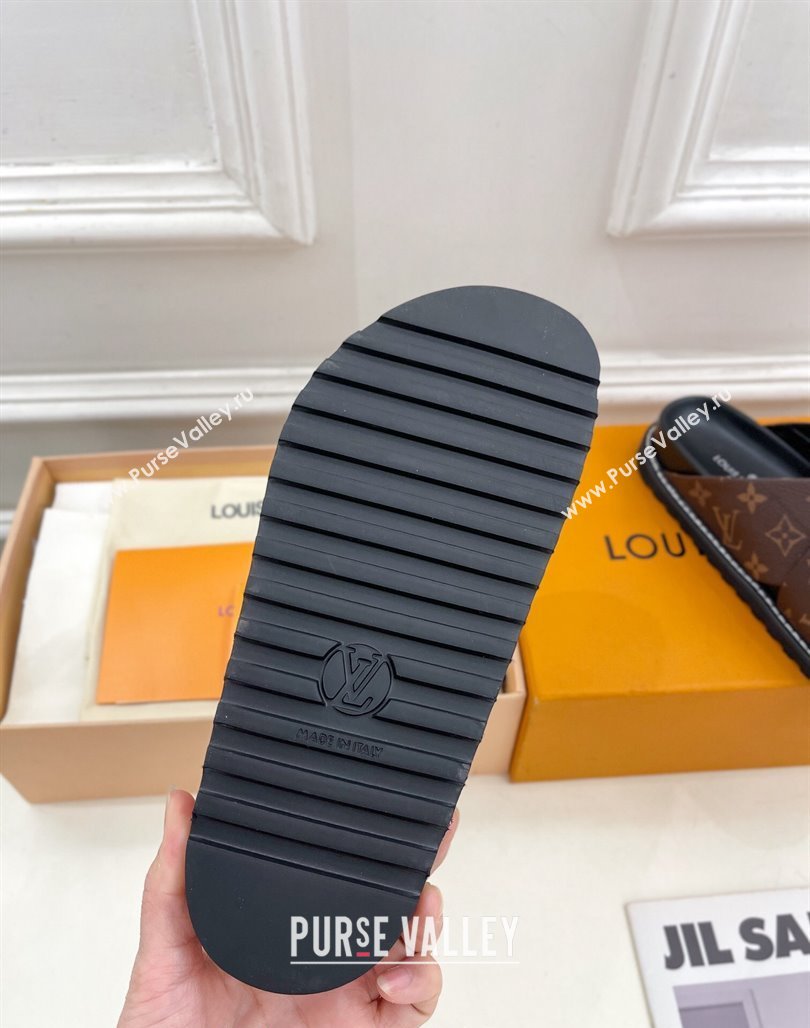 Louis Vuitton Monogram Canvas Flat Slide Sandals with Cross Strap 2024 0426 (MD-240426129)