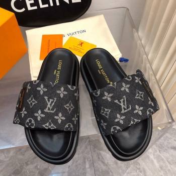 Louis Vuitton Pool Pillow Comfort Slide Sandals in Monogram Denim Black 2024 (MD-240426038)