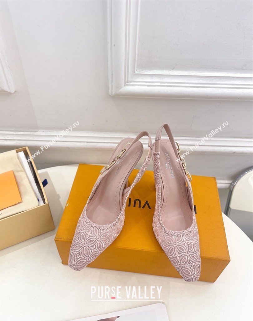 Louis Vuitton Sparkle Slingback Pumps 9.5cm in Monogram Flowers Lace Pink 2024 (MD-240426135)