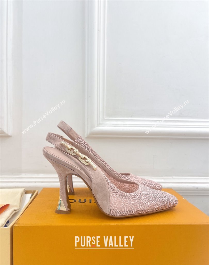 Louis Vuitton Sparkle Slingback Pumps 9.5cm in Monogram Flowers Lace Pink 2024 (MD-240426135)