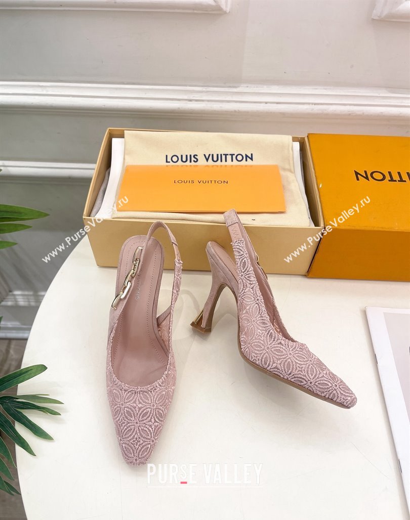 Louis Vuitton Sparkle Slingback Pumps 9.5cm in Monogram Flowers Lace Pink 2024 (MD-240426135)