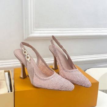 Louis Vuitton Sparkle Slingback Pumps 9.5cm in Monogram Flowers Lace Pink 2024 (MD-240426135)