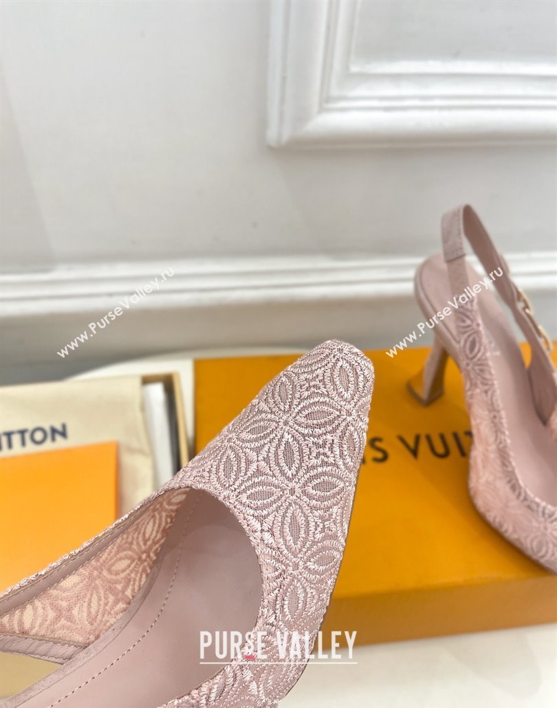 Louis Vuitton Sparkle Slingback Pumps 9.5cm in Monogram Flowers Lace Pink 2024 (MD-240426135)