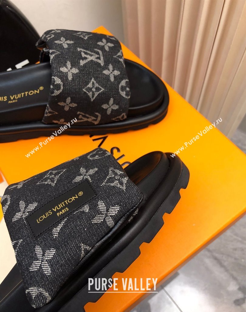 Louis Vuitton Pool Pillow Comfort Slide Sandals in Monogram Denim Black 2024 (MD-240426038)