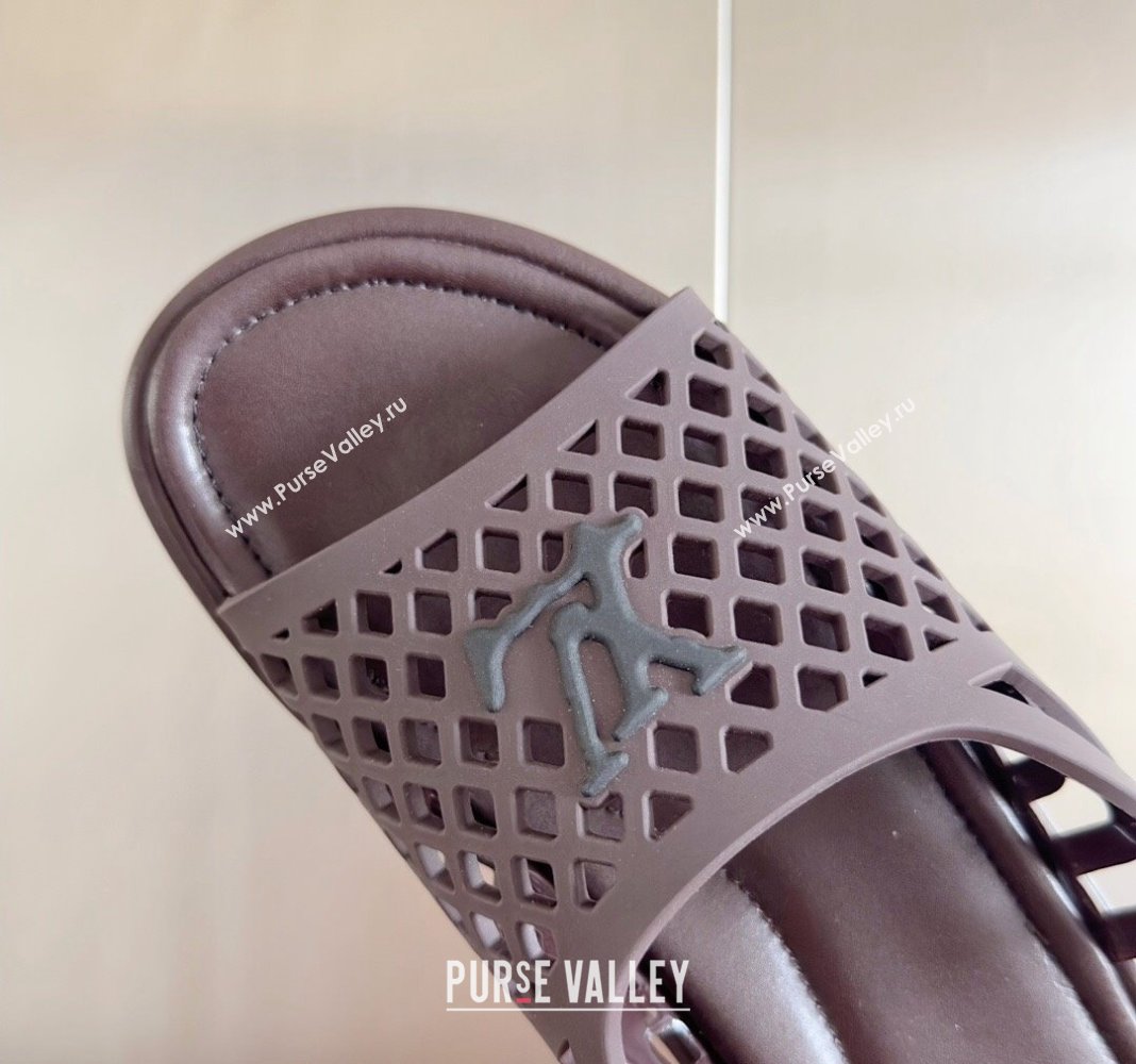 Louis Vuitton LV Waffle Flat Slide Sandals in Cut-outs TPU Dark Brown 2024 (MD-240426029)