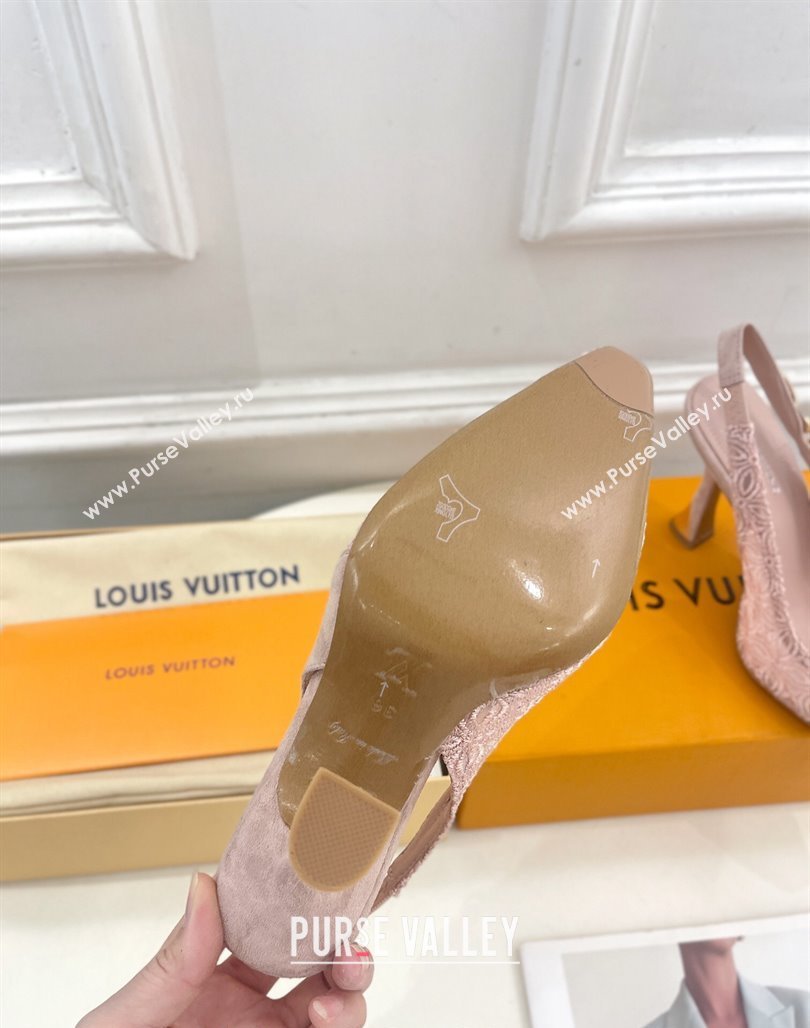 Louis Vuitton Sparkle Slingback Pumps 9.5cm in Monogram Flowers Lace Pink 2024 (MD-240426135)