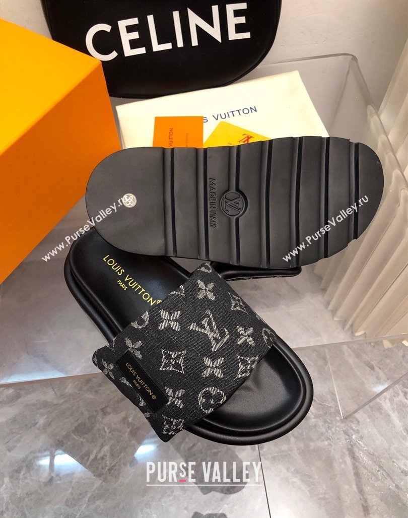 Louis Vuitton Pool Pillow Comfort Slide Sandals in Monogram Denim Black 2024 (MD-240426038)