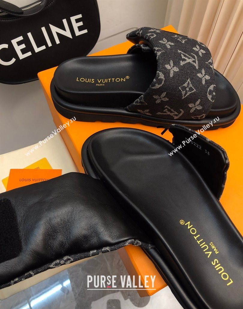 Louis Vuitton Pool Pillow Comfort Slide Sandals in Monogram Denim Black 2024 (MD-240426038)